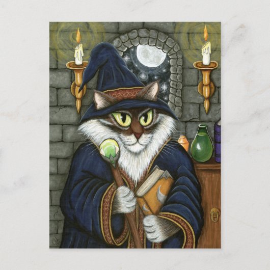 Tovenaar van Merlin Tovenaar Cat Magische Sorcerer Briefkaart (Voorkant)