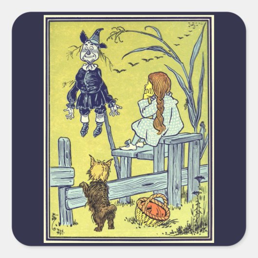  tovenaar van Oz, Dorothy Toto ontmoeten Scarecrow Vierkante Sticker (Voorkant)