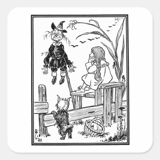  tovenaar van Oz, Dorothy Toto ontmoeten Scarecrow Vierkante Sticker (Voorkant)
