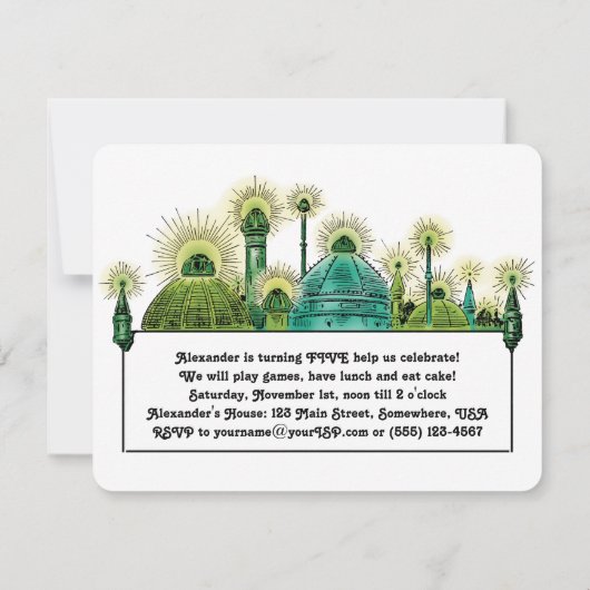 Tovenaar van Oz, Emerald City Birthday Party Kaart (Achterkant)