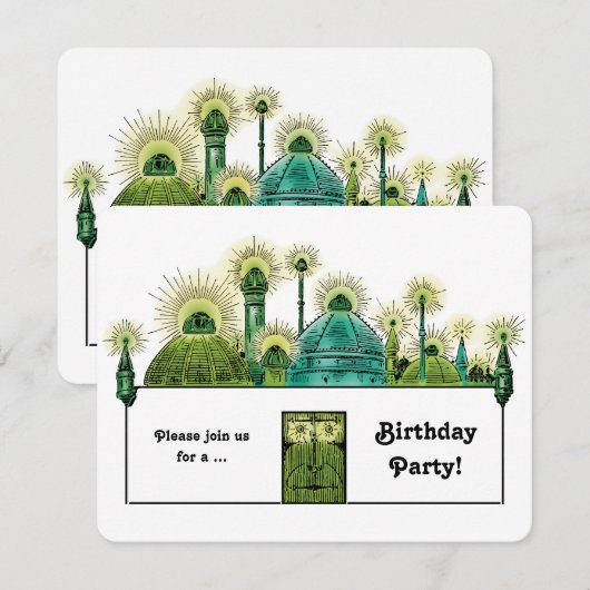  Tovenaar van Oz, Emerald City Birthday Party Kaart (Voorkant / Achterkant)