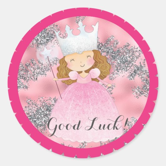 Tovenaar van Oz Good Witch op Roze Silver Glitter Ronde Sticker (Voorkant)