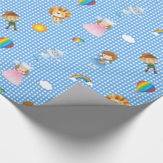 Tovenaar van Oz Karakters op Blauw en Witte Gingha Cadeaupapier (Hoek)