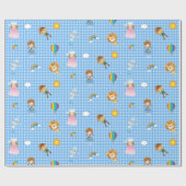Tovenaar van Oz Karakters op Blauw en Witte Gingha Cadeaupapier (Vlak)