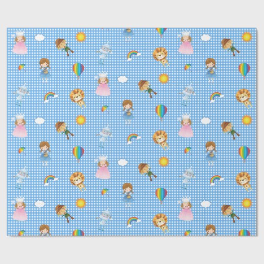 Tovenaar van Oz Karakters op Blauw en Witte Gingha Cadeaupapier (Vlak)