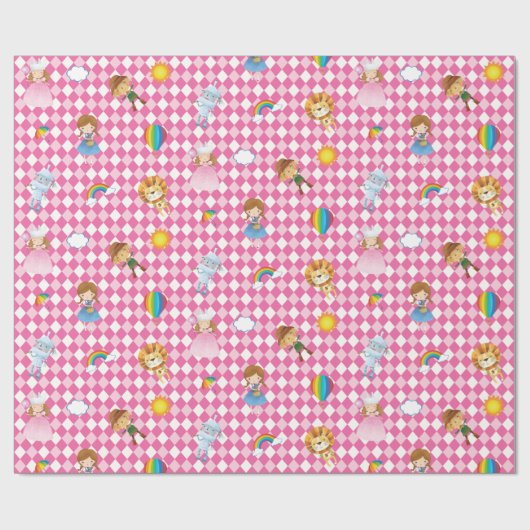 Tovenaar van Oz Karakters op Roze/Witte Harlequin Cadeaupapier (Vlak)