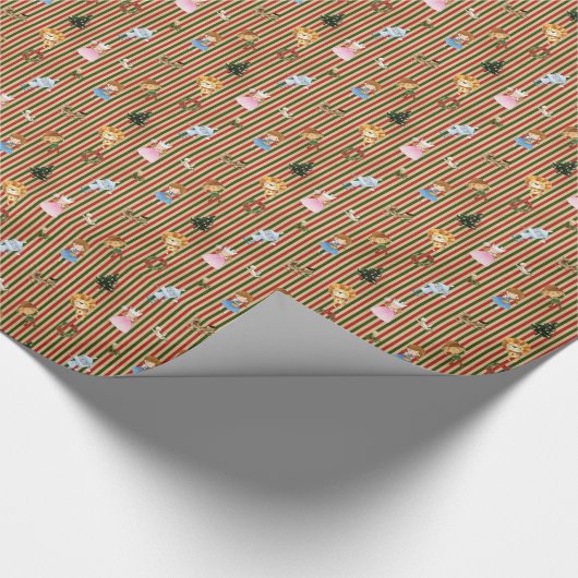 Tovenaar van Oz op kerstrood/groen/crèmestriped Cadeaupapier (Hoek)