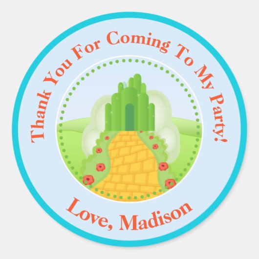 Tovenaar van Oz Verjaardagsfeestje Favor Stickers (Voorkant)