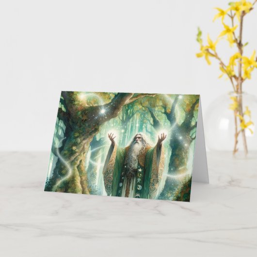 Tovenaar werpt bescherming spreuk "Happy Birthday! Kaart (Gele Bloem)