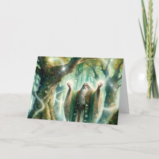 Tovenaar werpt bescherming spreuk "Happy Birthday! Kaart (Voorkant)