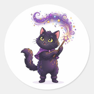 Tovenaar Zwarte Kat Magisch Hekserij Halloween Ronde Sticker