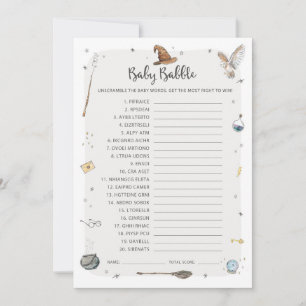 Tovenaars babyshower baby brabbel woordzoek spel kaart
