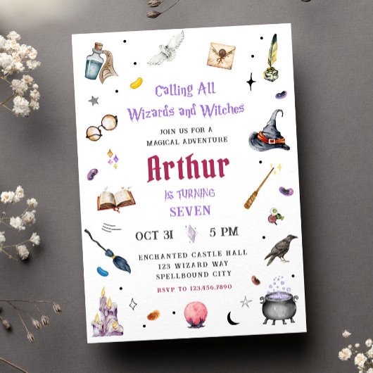 Tovenaars en Heksen Waterverf Magie Verjaardag Kaart