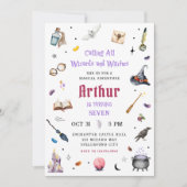 Tovenaars en Heksen Waterverf Magie Verjaardag Kaart (Voorkant)