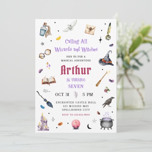 Tovenaars en Heksen Waterverf Magie Verjaardag Kaart (Staand voorkant)