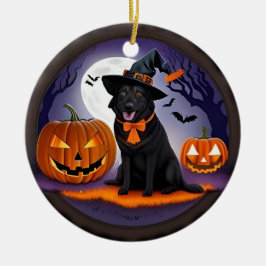 Tovenaarsachtige Honden & Pompoen Nacht Keramisch Ornament