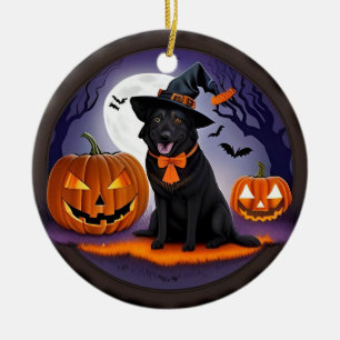 Tovenaarsachtige Honden & Pompoen Nacht Keramisch Ornament