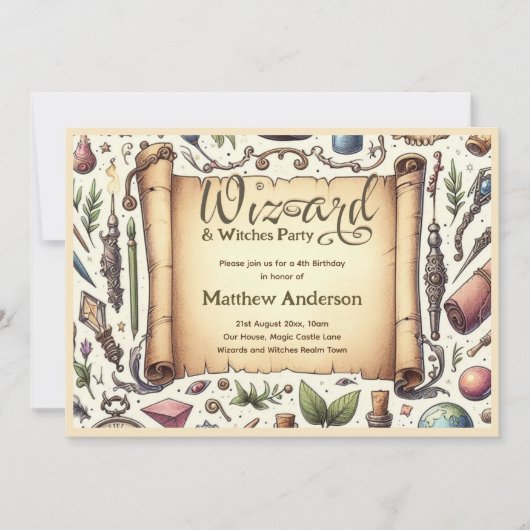 Tovenaarsfeestje Heksenfeest Toverfeest Toverstave Kaart (Voorkant)