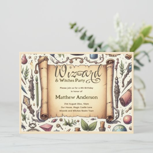 Tovenaarsfeestje Heksenfeest Toverfeest Toverstave Kaart (Staand voorkant)