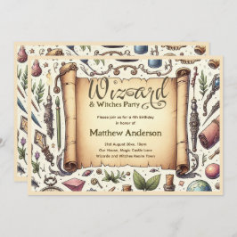 Tovenaarsfeestje Heksenfeest Toverfeest Toverstave Kaart