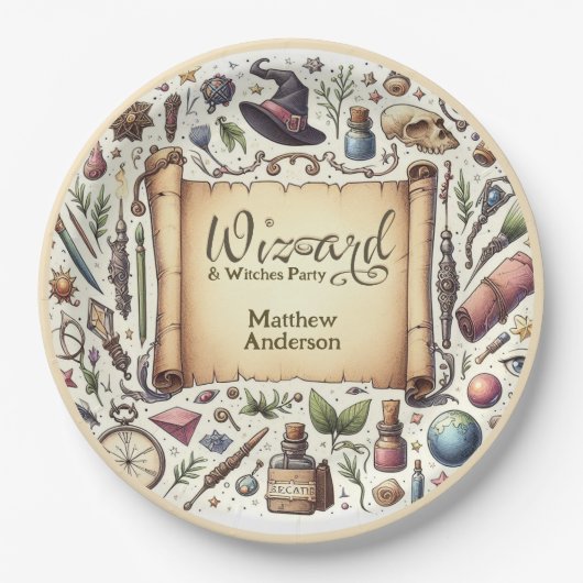Tovenaarsfeestje Heksenfeest Toverfeest Toverstave Papieren Bordje (Voorkant)