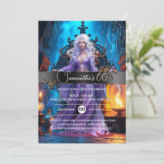 Tovenaarsfeestje verjaardagsfeest Halloween heks Kaart (Staand voorkant)