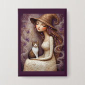 Tovenaarsheks Kat Halloween Maan Knop Button (Voorkant)