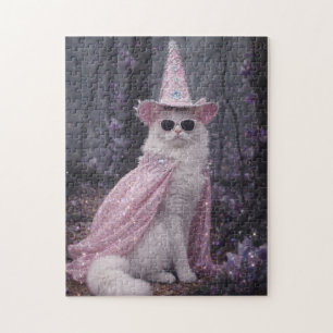 Tovenaarskat in glinsterende roze cape en hoed    legpuzzel