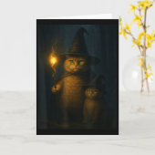 Tovenaarskat Weirde Grappige Halloween Katten Meme Kaart (Gele Bloem)