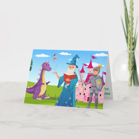 Tovenaarsridder Draak Sprookje Kinderen Fantastisc Kaart (Voorkant)