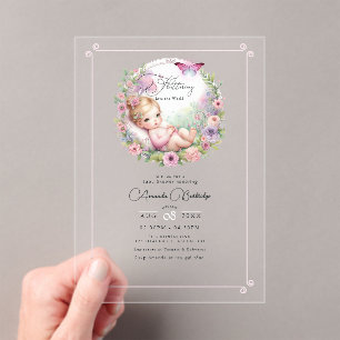 Tovenaarsvlinder Tuin Fladdert Liefde Baby Shower Acryl Uitnodigingen