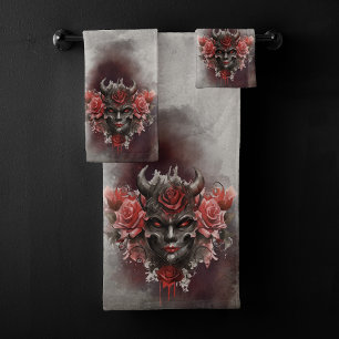 tovenarij Donker Gehoornde Demon Met Gloeiende R Bad Handdoek