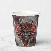 tovenarij | Donker Gehoornde Demon Met Gloeiende R Papieren Bekers (Achterkant)