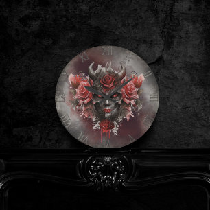 tovenarij   Donker Gehoornde Demon Met Gloeiende R Ronde Klok