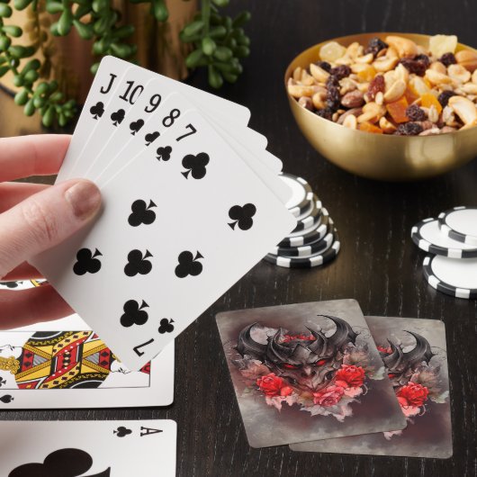 tovenarij | Red Eyed Smoky Demon Beast met Rozen Pokerkaarten (Insitu)
