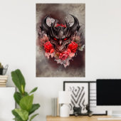 tovenarij | Red Eyed Smoky Demon Beast met Rozen Poster (Thuiskantoor)