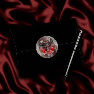 tovenarij   Red Eyed Smoky Demon Beast met Rozen Ronde Sticker