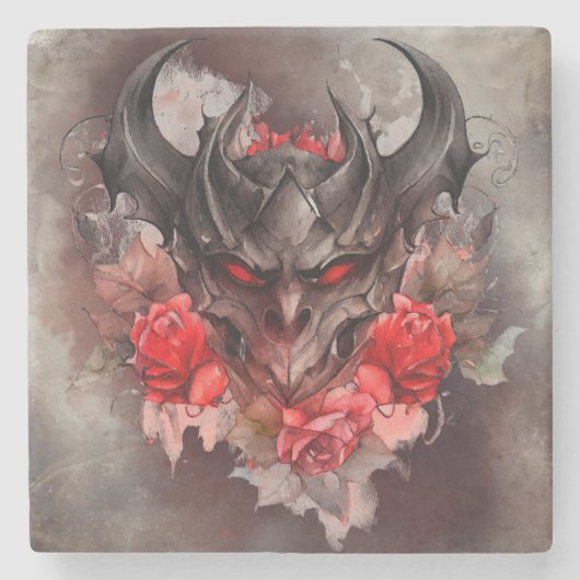 tovenarij | Red Eyed Smoky Demon Beast met Rozen Stenen Onderzetter (Voorkant)