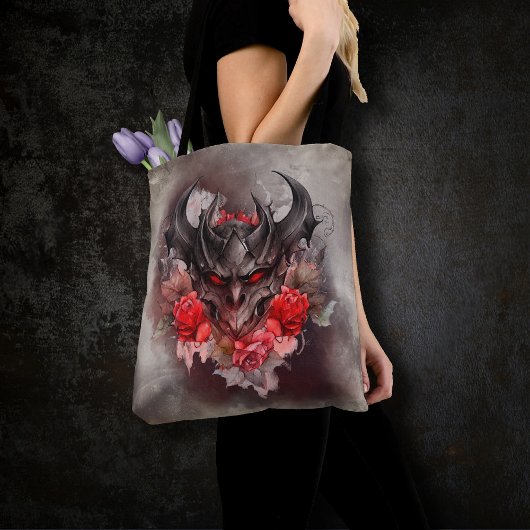 tovenarij | Red Eyed Smoky Demon Beast met Rozen Tote Bag