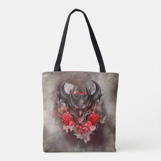 tovenarij | Red Eyed Smoky Demon Beast met Rozen Tote Bag (Achterkant)