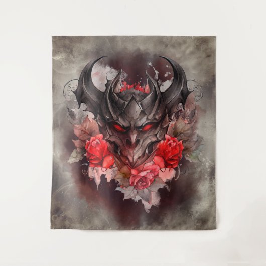 tovenarij | Red Eyed Smoky Demon Beast met Rozen Wandkleed (Voorkant)