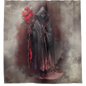 tovenarij | Shadowy Dark Witch Glowing Red Eyes Douchegordijn (Voorkant)
