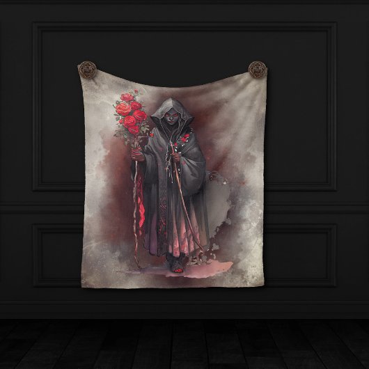 tovenarij | Shadowy Dark Witch Glowing Red Eyes Fleece Deken
