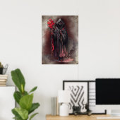 tovenarij | Shadowy Dark Witch Glowing Red Eyes Poster (Thuiskantoor)