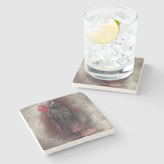 tovenarij | Shadowy Dark Witch Glowing Red Eyes Stenen Onderzetter (Zijkant)