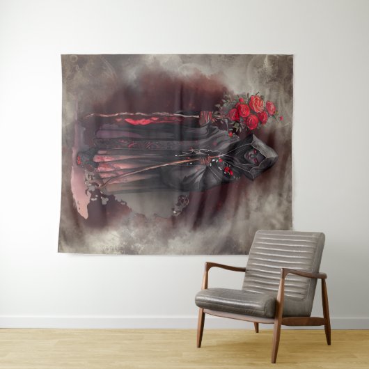 tovenarij | Shadowy Dark Witch Glowing Red Eyes Wandkleed (In Situ (horizontaal))