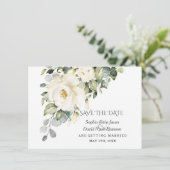 Tover bruiloft met waterverf bloemen wit save the date (Staand voorkant)