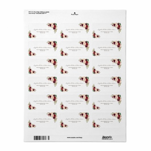 Toverachtig Burgundy Rood Marsala Bloem Bruiloft Etiket (Full Sheet)