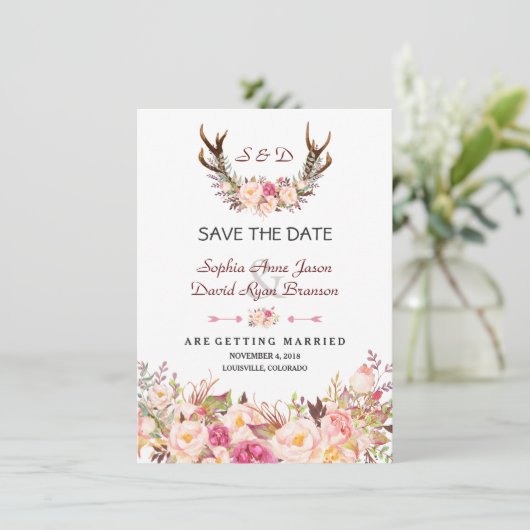 Toverachtig Roze Blush Bloemengewei Bruiloft Save The Date (Staand voorkant)