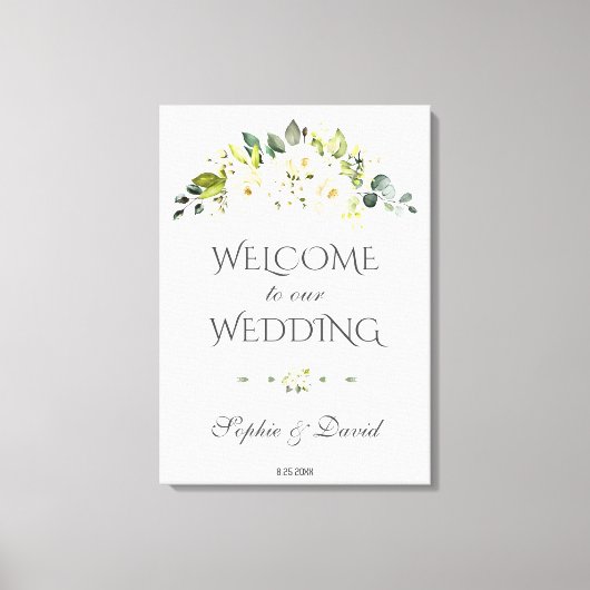 Toverachtig wit crèmewit bloemstuk welkomst Huweli Canvas Afdruk (Voorkant)